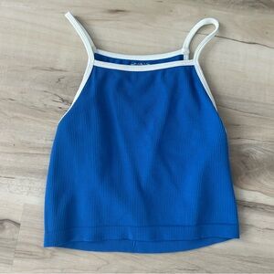 wild fable blue high neck cropped tank top with white contrast details